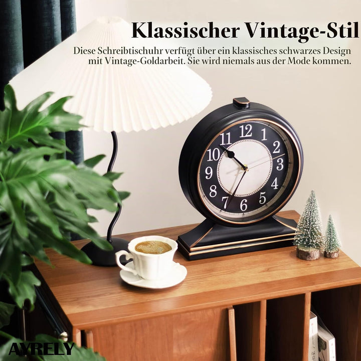 AYRELY Vintage-Schreibtischuhr, geräuschlos, Nicht tickend, 25,4 cm Zifferblatt, Tischuhr, Retro-Kam