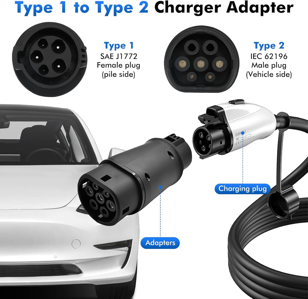 Opaltool EV Ladekabel Autoladegerät Adapter Typ 1 auf Typ 2, 32A SAE J1772 auf IEC 62196(Mennekes) A