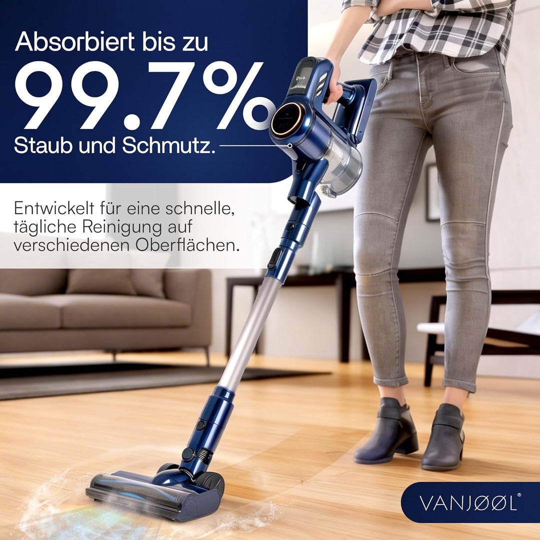 VANJOOL® Akku Staubsauger Kabellos 250W – 9 kPa Stielstaubsauger & Handstaubsauger – Beutelloser Sta