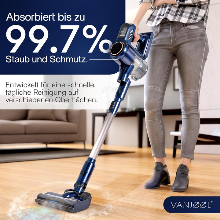 VANJOOL® Akku Staubsauger Kabellos 250W – 9 kPa Stielstaubsauger & Handstaubsauger – Beutelloser Sta