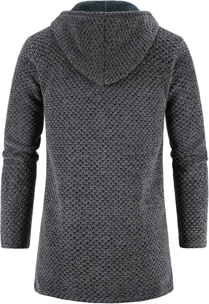 KUDORO Strickjacke Herren Cardigan Lang Trachtenjacke Kapuze mit Kapuze Gestrickt Pullover Hoodie Wi