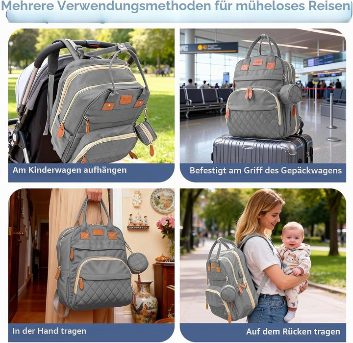 Wickeltasche Rucksack，Wickelrucksack Gross，Multifunktional Diaper Bag mit Mobiler Wickelauflage，Wass