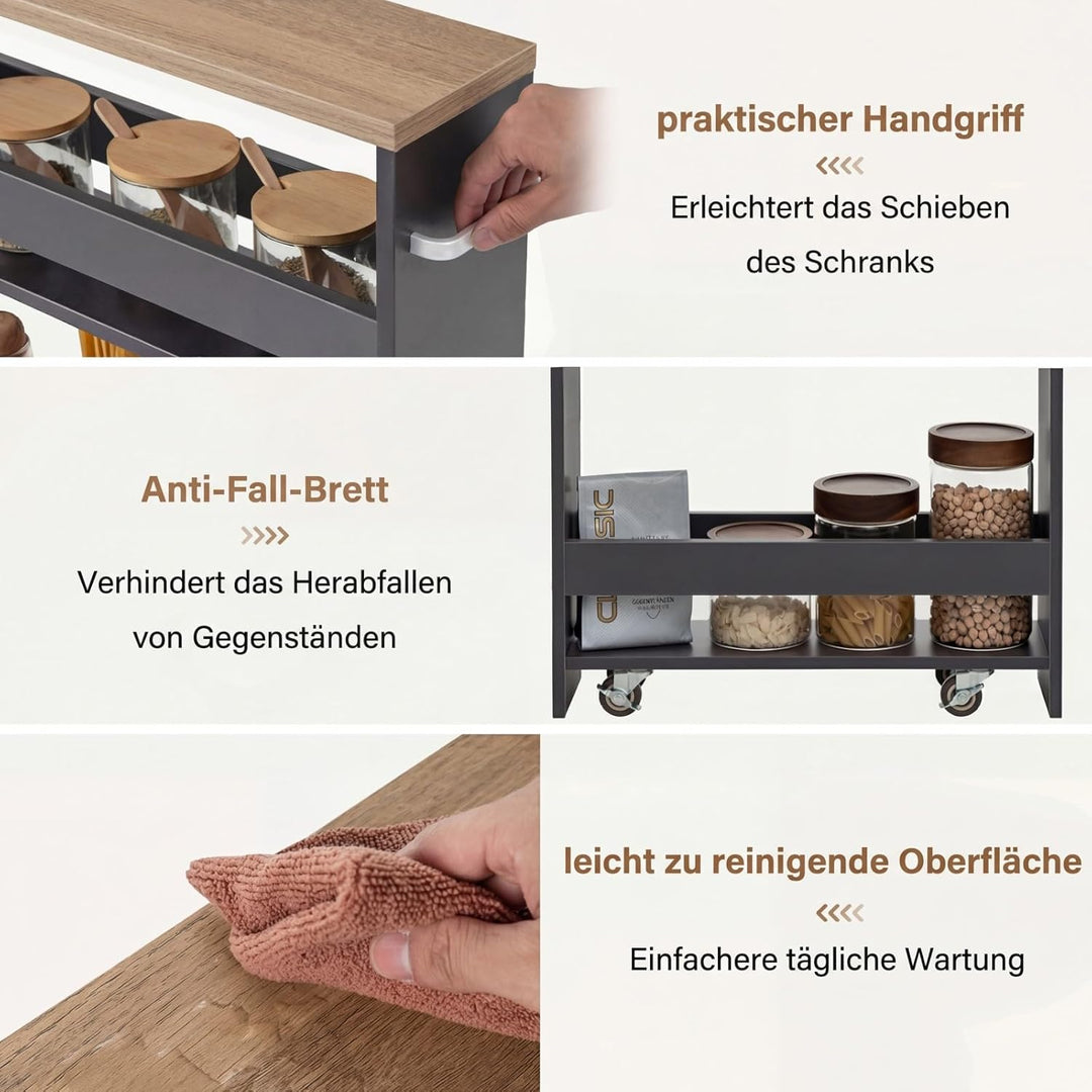 COSTWAY Nischenwagen 13cm breit, 4 Etagen Küchenwagen schmal, Nischenregal auf Rollen, Servierwagen