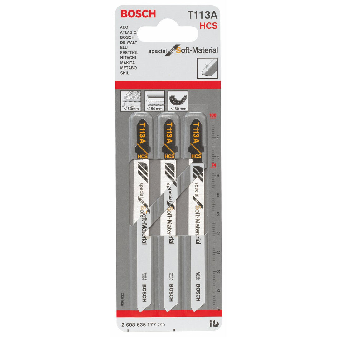 Bosch Accessories Professional 3x Stichsägeblatt T 113 A Special for Soft Material (für Karton, Styr
