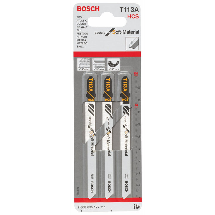 Bosch Accessories Professional 3x Stichsägeblatt T 113 A Special for Soft Material (für Karton, Styr