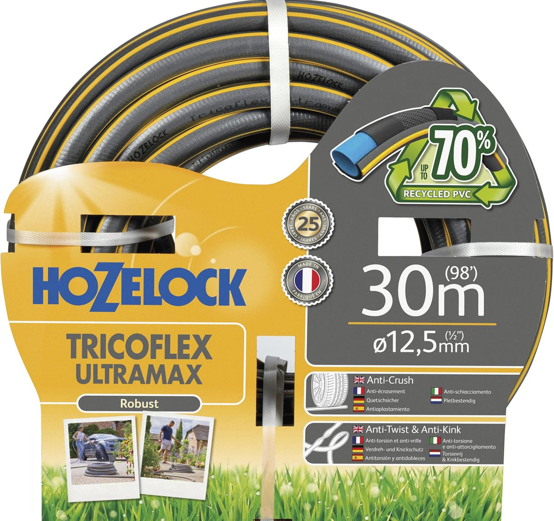 HOZELOCK - Ultramax Schlauch 12,5 mm x 30 m, bis zu 70% recyceltes PVC, robust, witterungsbeständig,