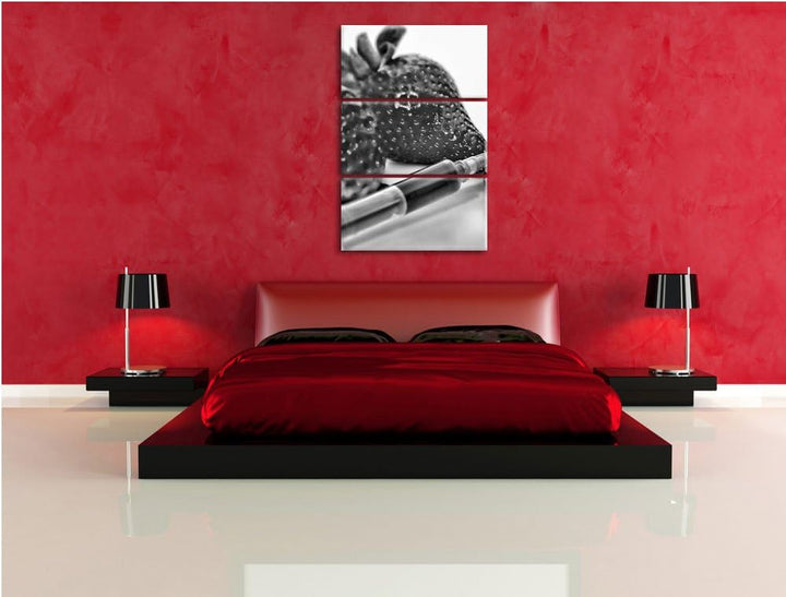 Pixxprint Erdbeeren mit Lebensmittelfarbe als Leinwandbild/Grösse: 3 Teilig (120x80) cm/Wandbild/Kun