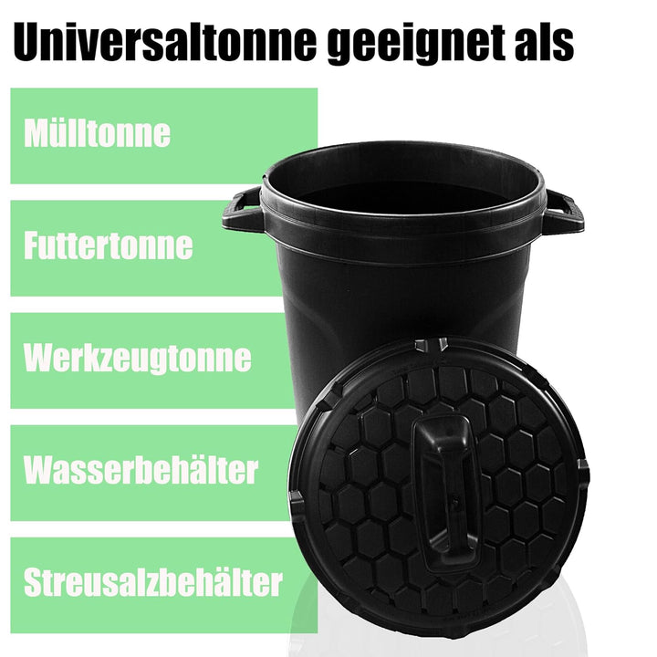 BigDean Universal Allzwecktonne Mülltonne 90 Liter Tonne XL Universaltonne Universaleimer schwarz mi