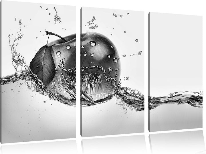 Pixxprint Köstlicher Apfel fällt ins Wasser als Leinwandbild/Grösse: 3 Teilig (120x80) cm/Wandbild/K