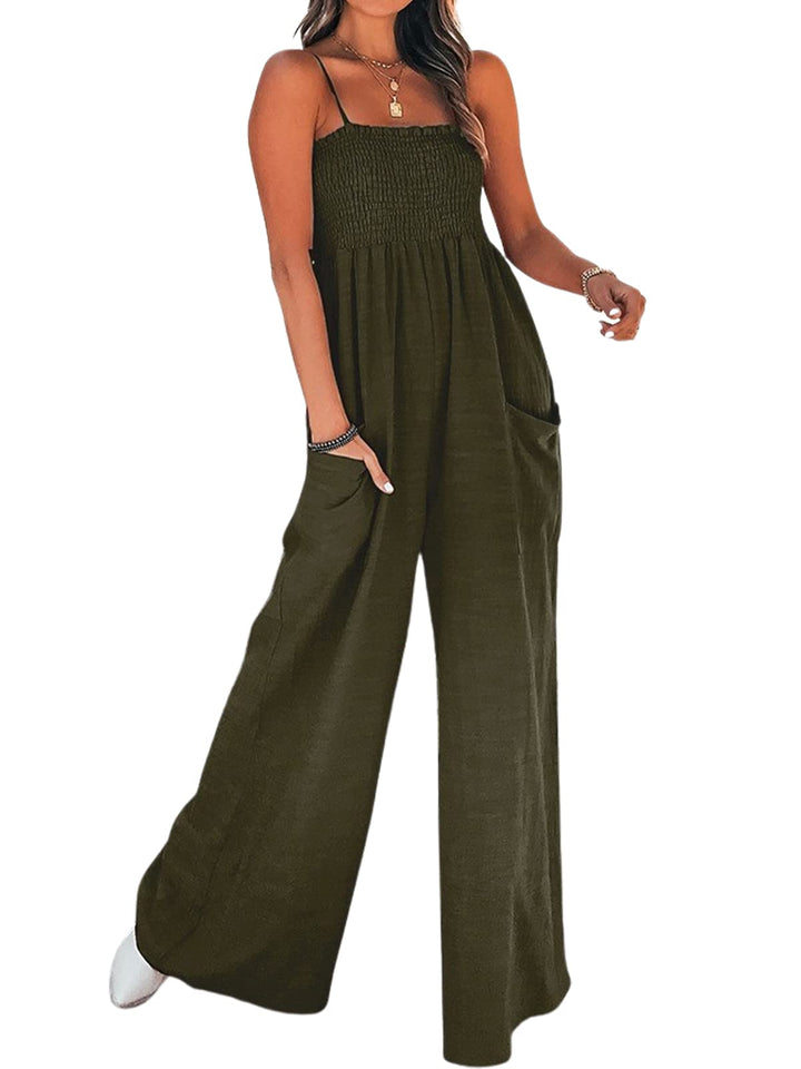 CUPSHE Damen Jumpsuit Square Neck Ärmellos Weites bein Sommer Lang Overall Romper Gesmokter Spaghett