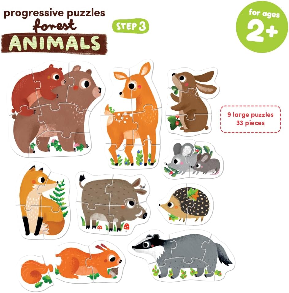 Banana Panda Progressive Puzzles Forest Animals für Kinder ab 2 Jahren - 33 Teile - Tiere - Kinderpu