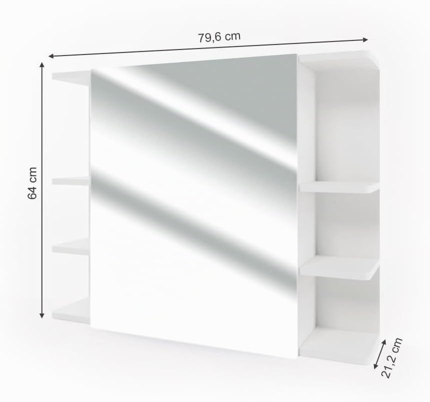 Vicco Bad Spiegelschrank Fynn, Weiss, 80 x 64 cm Weiss 80x64x21 cm, Weiss 80x64x21 cm