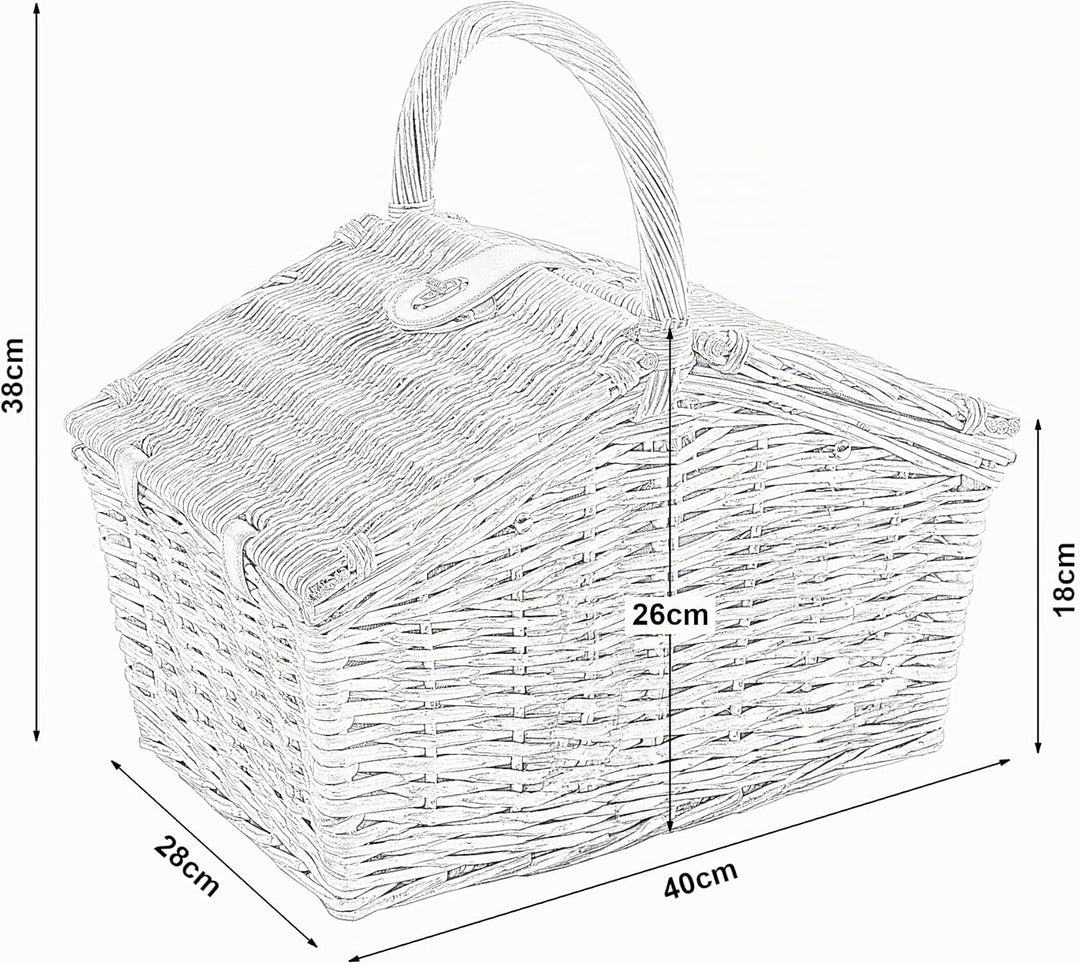 casa.pro Picknickkorb für 2 Personen Bucchianico Komplettset Weide Flechtkorb Picknick Set Geschirr