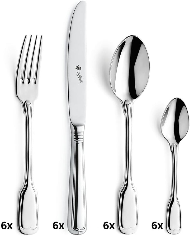 Paul Wirths AUGSBURGER FADEN 9800 Besteck Set für 6 Personen, Edelstahl rostfrei, poliert & spülmasc