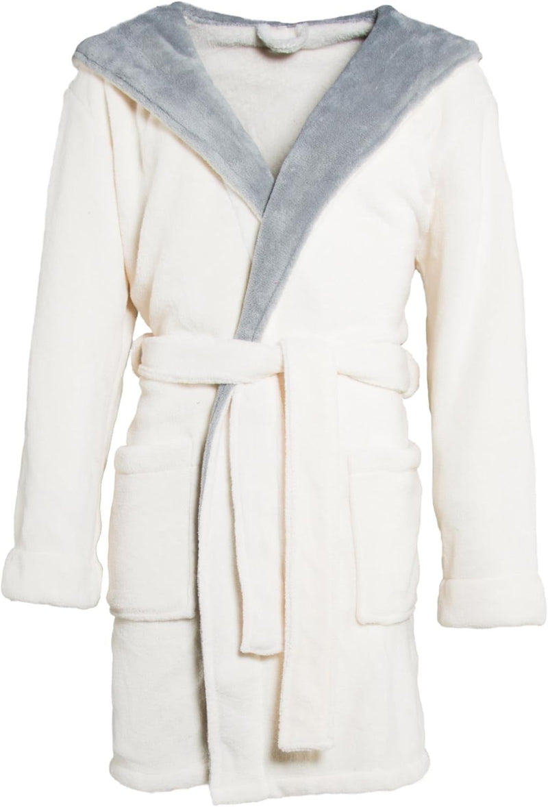 CelinaTex XS-XXXL Bademantel Kapuze zweifarbig kurz aufgesetzte Taschen Damen Mikrofaser Kuschelflee