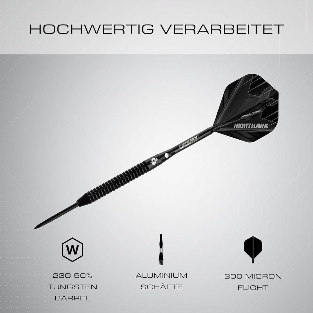 Champify® 90% Tungsten Darts Set mit schwarzer Darttasche| 3 Steeldarts mit 9 Alu-Schäften & 9 Fligh