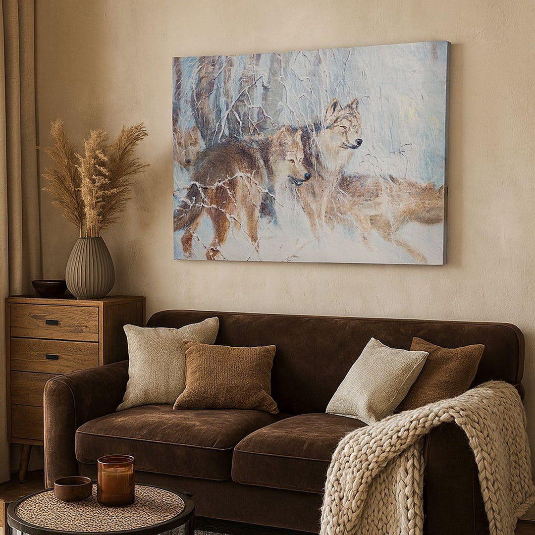 Bilder auf Leinwand 100x70cm Leinwandbild mit Rahmen Wolf Tier Wald Gross Wanddeko Bild Schlafzimmer