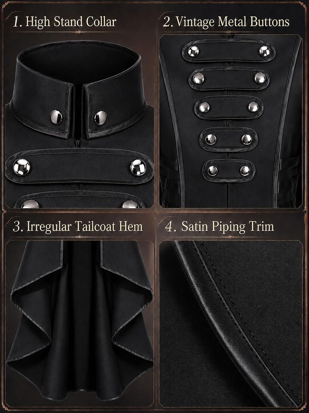 Damen Steampunk Vintage Frack Jacke Unregelmässiger Saum Gothic Kleidung Viktorianischer Gehrock Lan