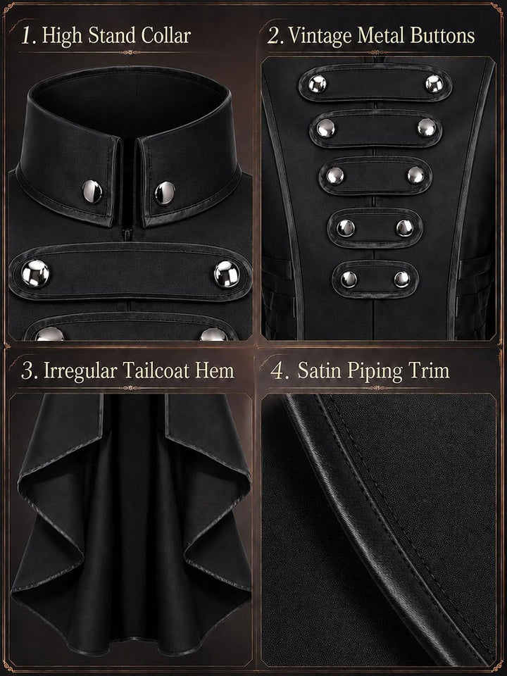 Damen Steampunk Vintage Frack Jacke Unregelmässiger Saum Gothic Kleidung Viktorianischer Gehrock Lan