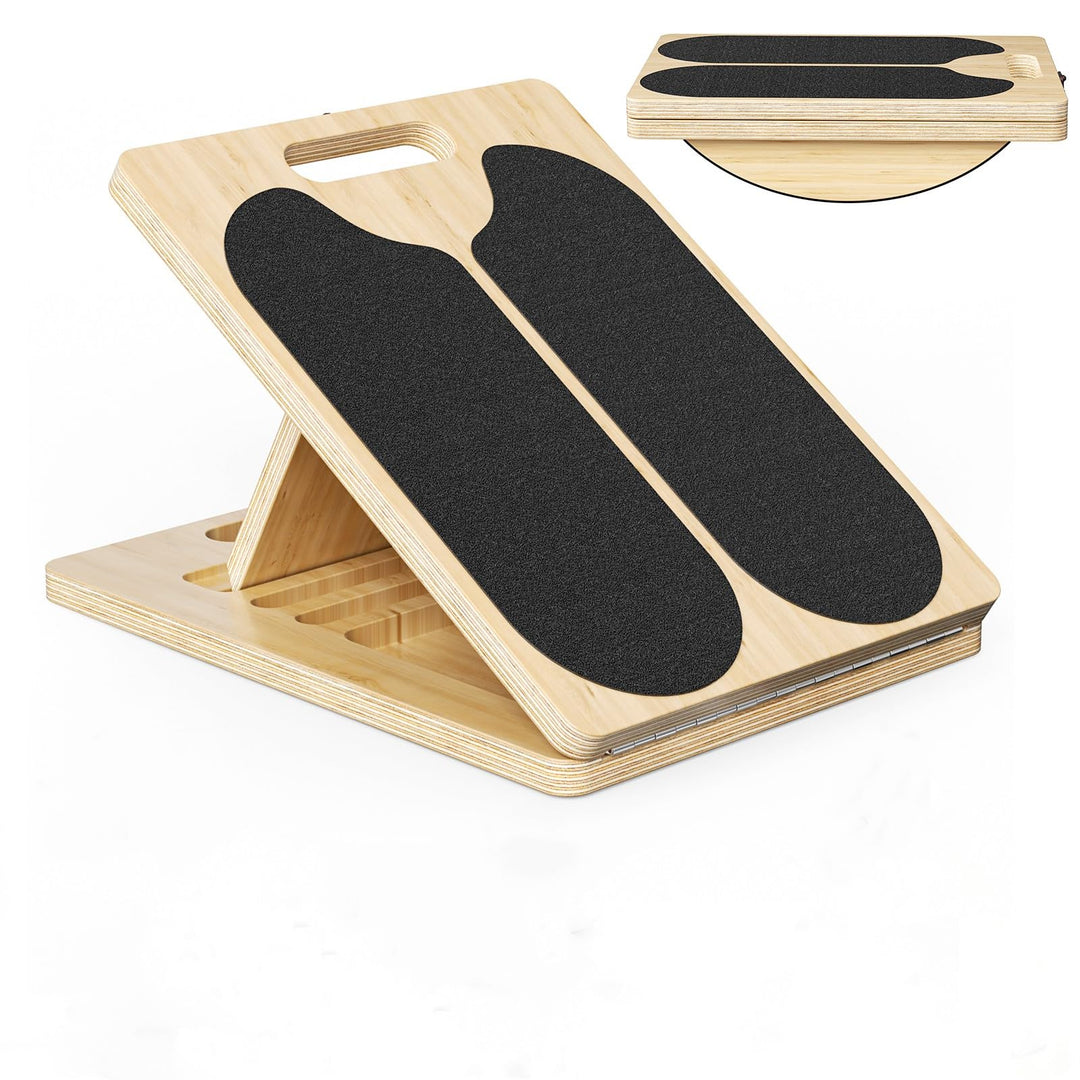 2in1 Wadendehner Schrägbrett aus Holz, Slant Board mit 5 Winkeln und Trainingsposter, Verstellbar Wa