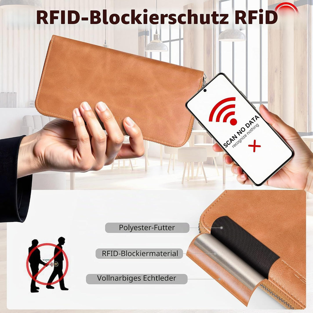 VISOUL Premium Brieftasche Echtleder/Italienisches Leder mit RFID-Schutz, XL Geldbörse für Herren Kh