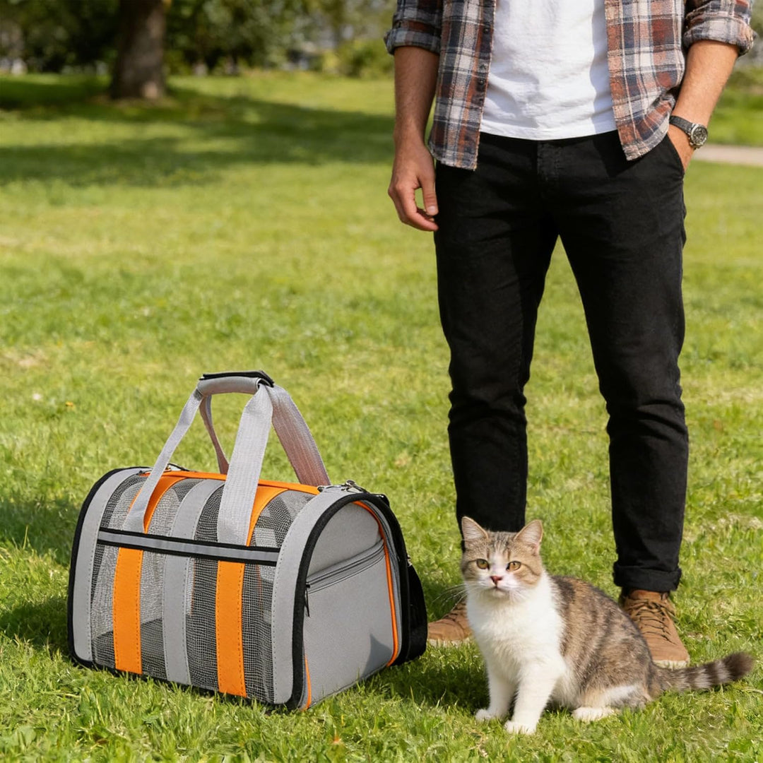 Transporttasche für Katze Hund, mit reflektierenden Streifen, mit atmungsaktivem Mesh, Faltbare katz