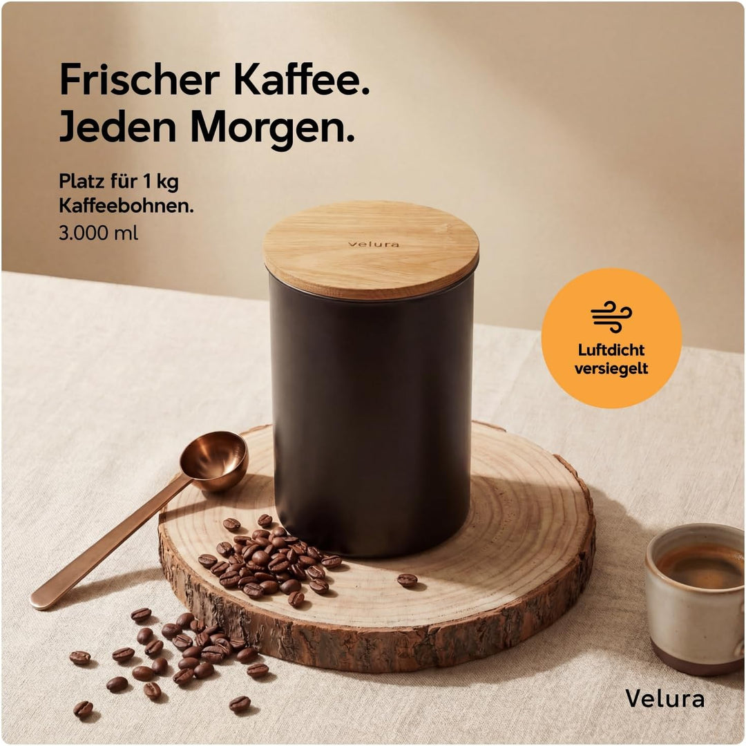 Velura Kaffeedose luftdicht für 1kg Kaffeebohnen aus Edelstahl - Vorratsdose zur Aufbewahrung für Ka