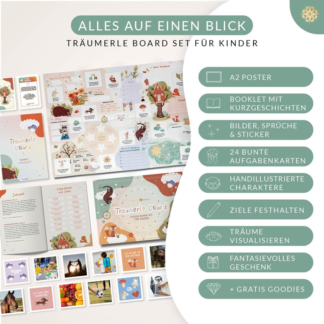 LEBENSKOMPASS Träumerle Board für Kinder - Vision Board Set für Kinder - DAS ORIGINAL - Bastelset fü