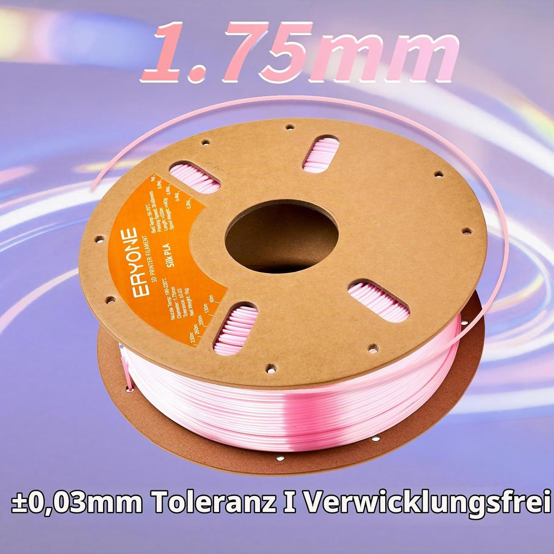ERYONE Silk PLA Filament 1.75 mm, 3D-Drucker Filament PLA, 0,03 mm, 1 kg/Spule, Silk Rosa Silk PLA-R