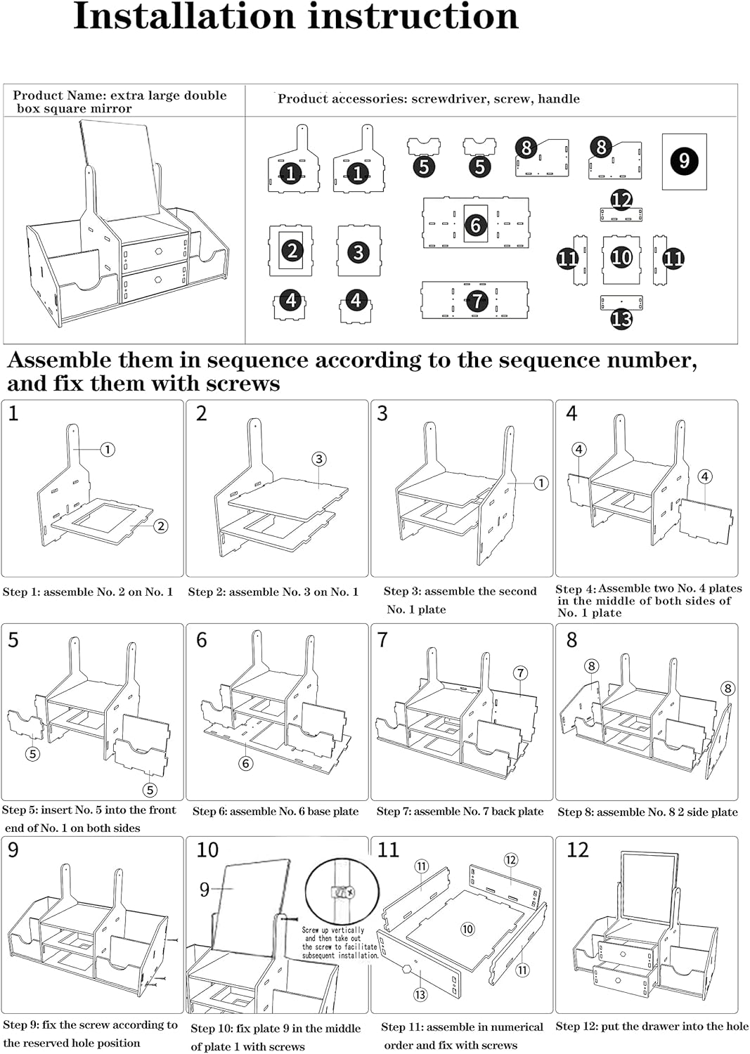 Make up Organizer mit Schublade, Schminktisch Organizer mit Spiegel, Weiss Cosmetic Organizer, Deskt