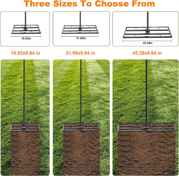 Rasen Nivellierrechen 81x25cm mit Gezahnte Seite und 199 cm Langer Griff, 2-In-1 Rasen-Nivelliergera
