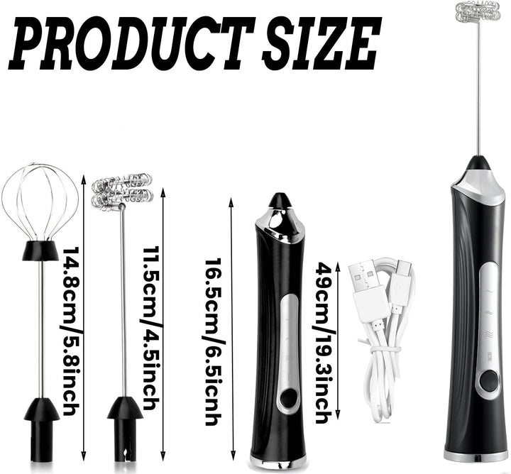 Elektrischer Milchaufschäumer mit Doppelschneebesen – Wiederaufladbar, 3-Stufen-Geschwindigkeitsrege