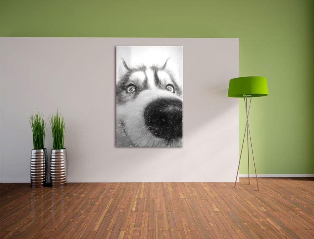 Pixxprint Glücklicher Husky als Leinwandbild/Grösse: 100x70 cm/Wandbild/Kunstdruck/fertig bespannt,