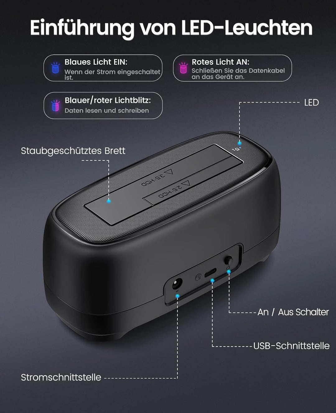 ORICO 3,5'' 2,5'' Festplattengehäuse USB 3.2 Gen1 1-Bay Festplatten Docking Station für Alle Standar