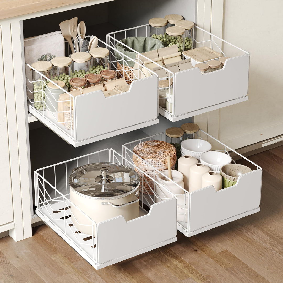 NETEL 4 Pack Teleskopschublade mit Kleber,Ausziehbare Schublade Küche,Ausziehbarer Schrank Organizer