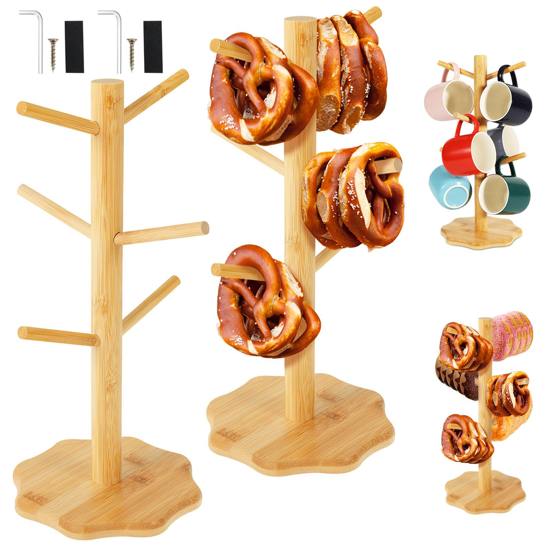 VAVPUP 2 Stück Brezelständer,Brezelhalter aus Holz in Baumform,Stabil Tassenhalter,6-armig,Höhe 33cm