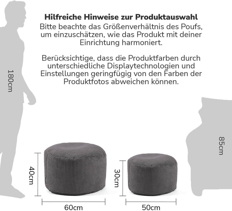 mokebo® Pouf, Hocker o. Sitzhocker aus Cord 40x60 cm &