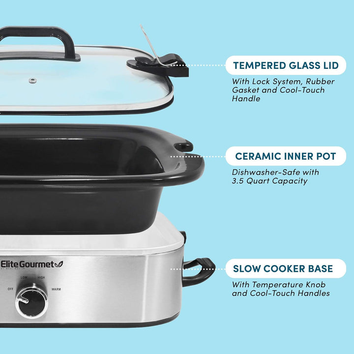 Elite Gourmet MST-5240SS Crock Slow Cooker, verschliessbarer Deckel, einstellbare Temperatur, warm h