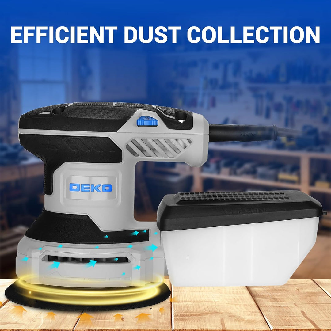 Exzenterschleifer 125mm mit Absaug 300W: DEKOPRO Schleifmaschine für Holz mit 16 Schleifpapieren,6 G