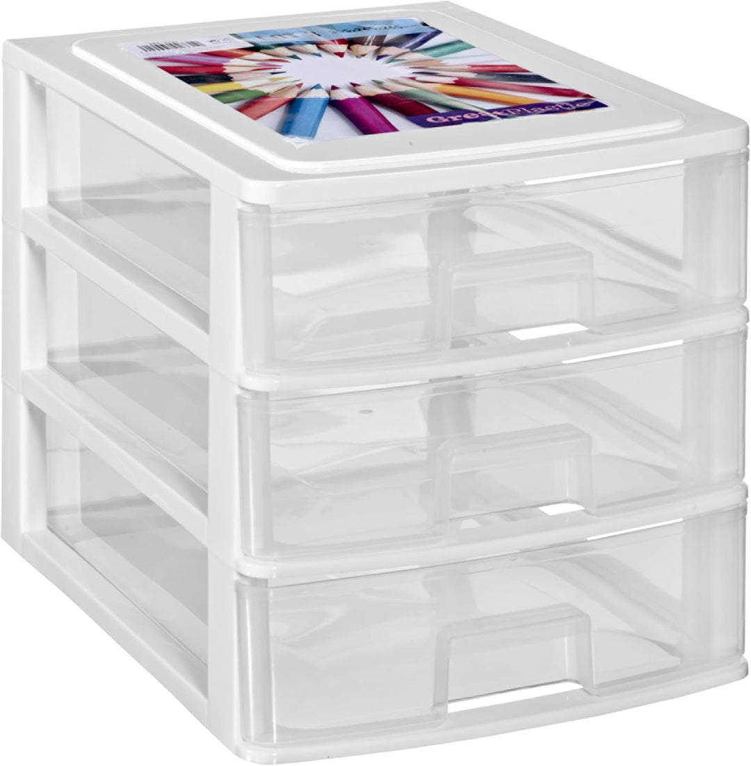 Hummelladen Schubladenbox DIN A4 mit 3 Schubladen 35,5x26,5x26,5 cm - Weiss-transparent Kunststoff D