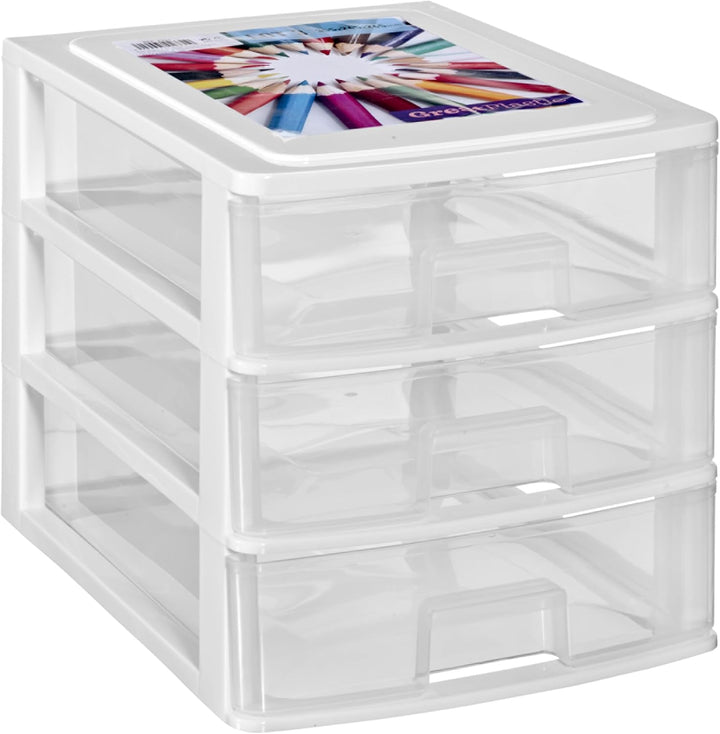 Hummelladen Schubladenbox DIN A4 mit 3 Schubladen 35,5x26,5x26,5 cm - Weiss-transparent Kunststoff D