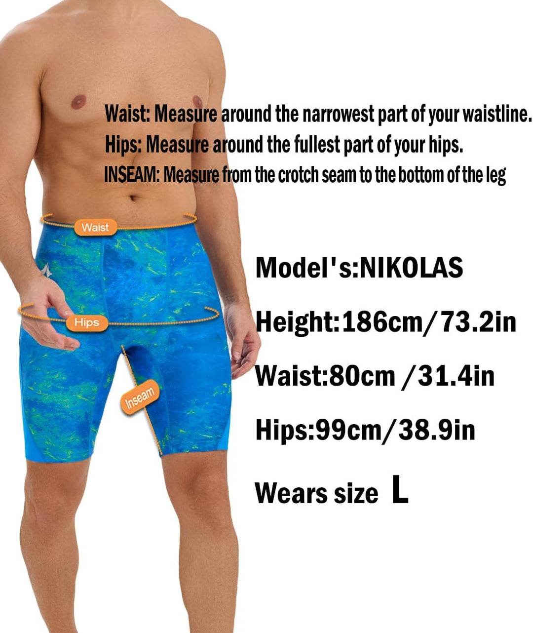 Herren Jammer Badehose Schnelltrocknende Schwimmhose mit V-Schnitt Training Wettkampf Badeanzug Blau