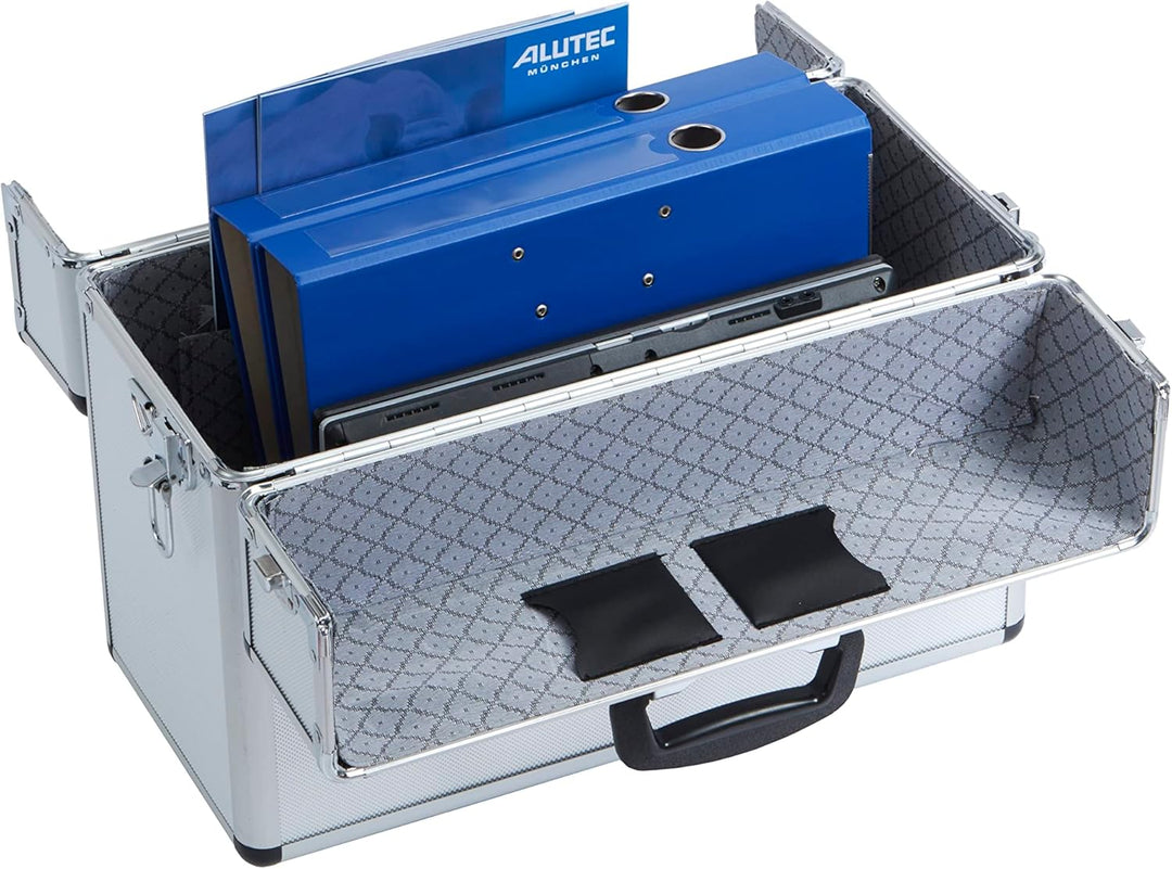 ALUTEC Pilotenkoffer (Aluminium Koffer, Innenmasse 435x340x1950 mm, ergonomischer Griff, mit Dokumen
