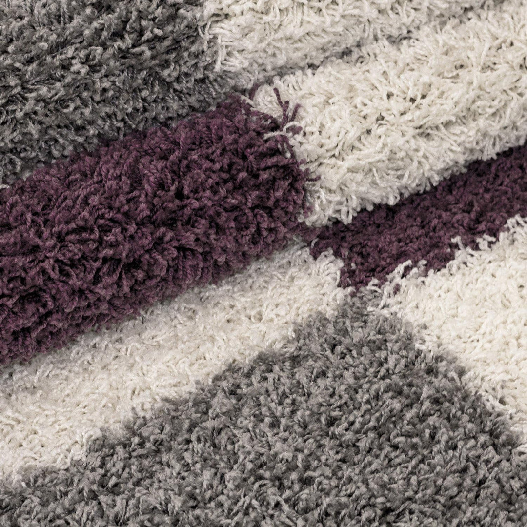 Teppium Shaggy Hochflor Teppich Läufer Flur 60 x 110 cm Lila - Kariertes Flauschiger Teppich, Weich
