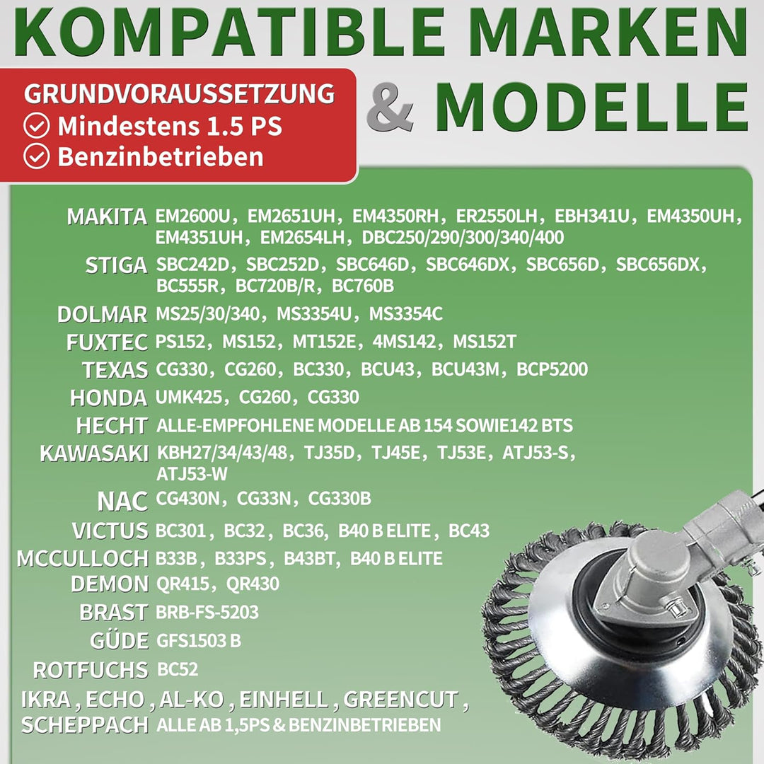 JKKLCC 200mm Unkrautbürste Freischneider mit 25.4mm Bohrung,Profi Trimmer Wildkrautbürste für Stihl