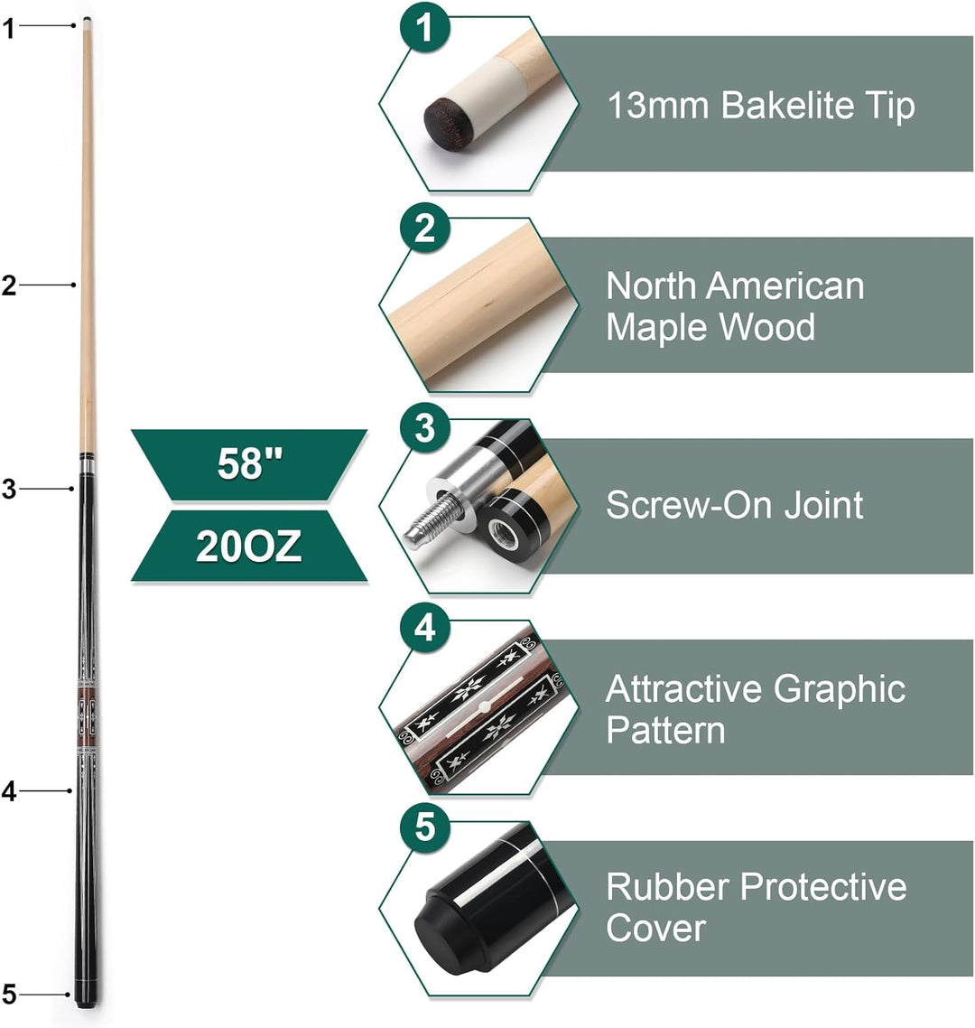 Pool Queue, 58 Zoll Billard Queue Hardwood Pool Cue 13mm Spitzen für Professionelle Billardspieler,