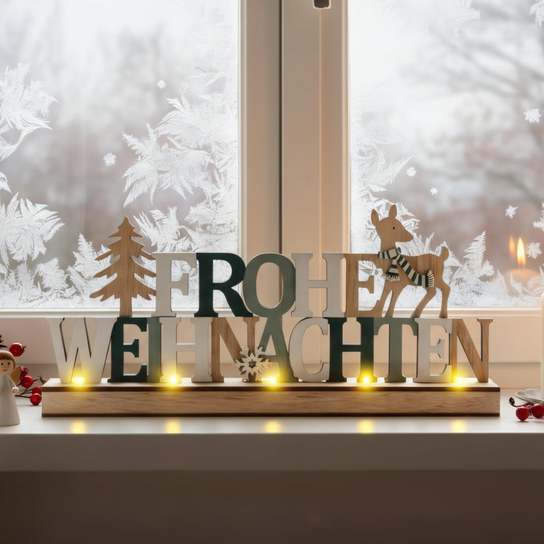 COM-FOUR® LED Deko Aufsteller aus Holz - beleuchteter Schriftzug auf Holzsockel - Deko-Schriftzug zu