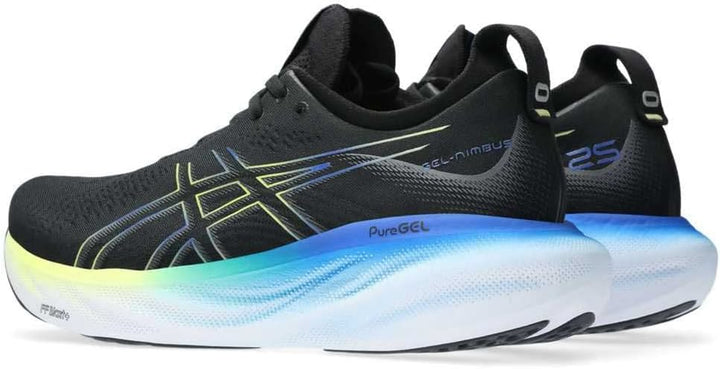 ASICS Nimbus 25 Strassenlaufschuhe für Männer Schwarz Silber 46 EU Black Glow Yellow, 46 EU Black Gl