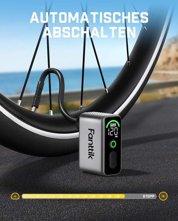 Fanttik X10 Ace Tiny Fahrradpumpe, Mini Elektrische Fahrradluftpumpe | digitaler Manometer, Auto-Sto