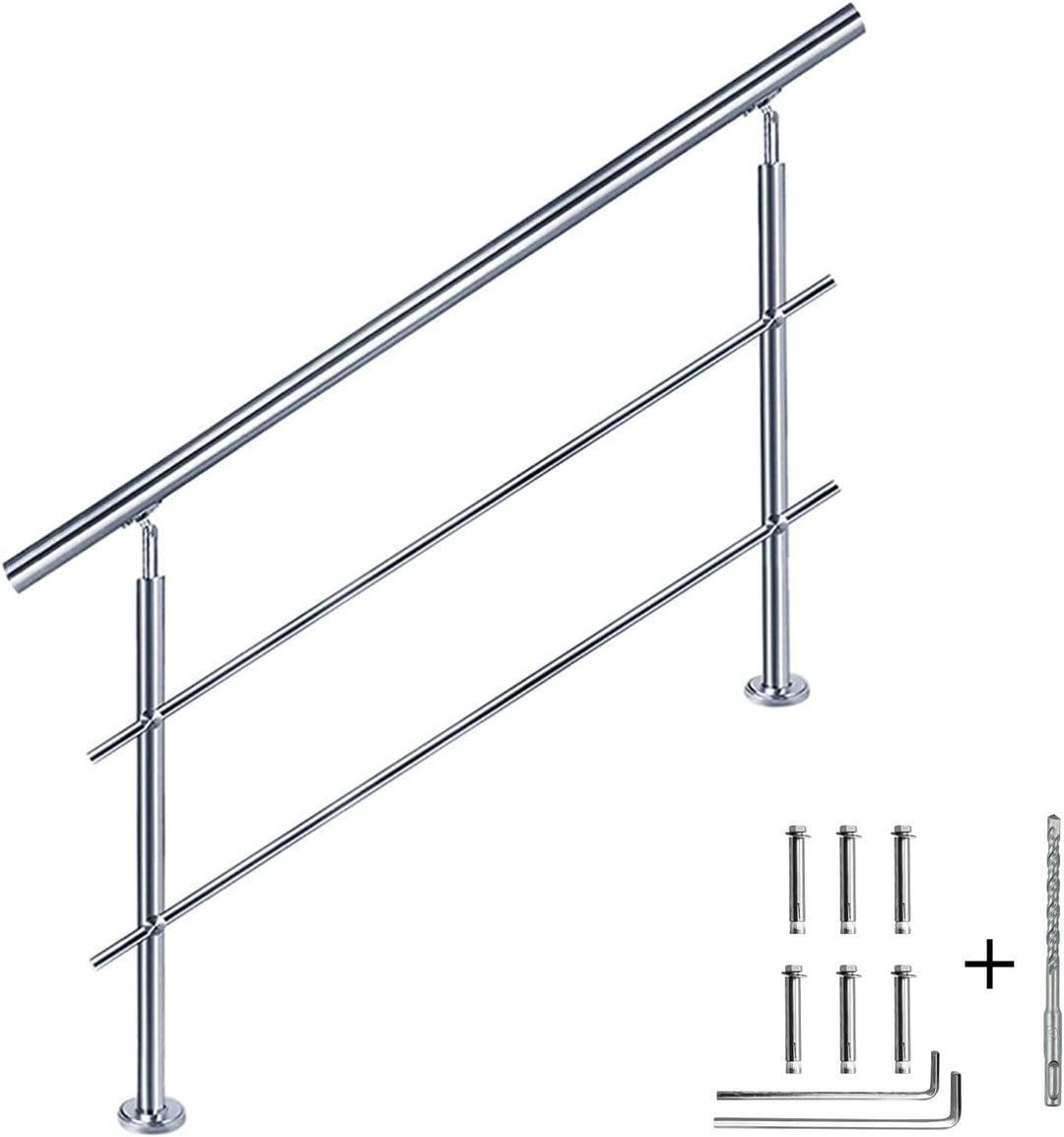 CAVATINY Edelstahl Handlauf Geländer für Treppen Brüstung Balkon mit 2 Querstreben - Innen und Ausse